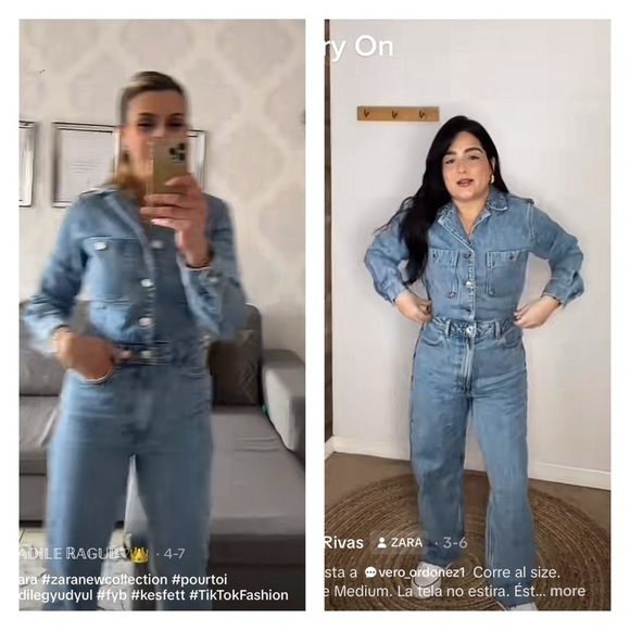 ZARA Long Sleeve Zip Front Denim Jumpsuit Flight Suit Small NWT Blogger Favorite - Picture 5 of 7